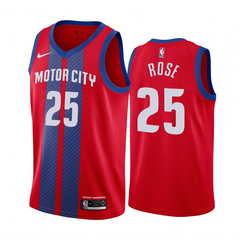 Men's Detroit Pistons #25 Derrick Rose Red 2019 City Edition Stitched NBA Jersey Men's Detroit Pistons #25 Derrick Rose Red 2019 City Edition Stitched NBA Jersey